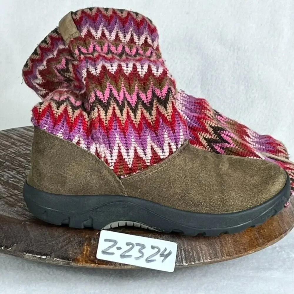 Keen Auburn Boots Shoes Kids Girl 4 Knit Navajo Suede Wool Pull On Tall Winter